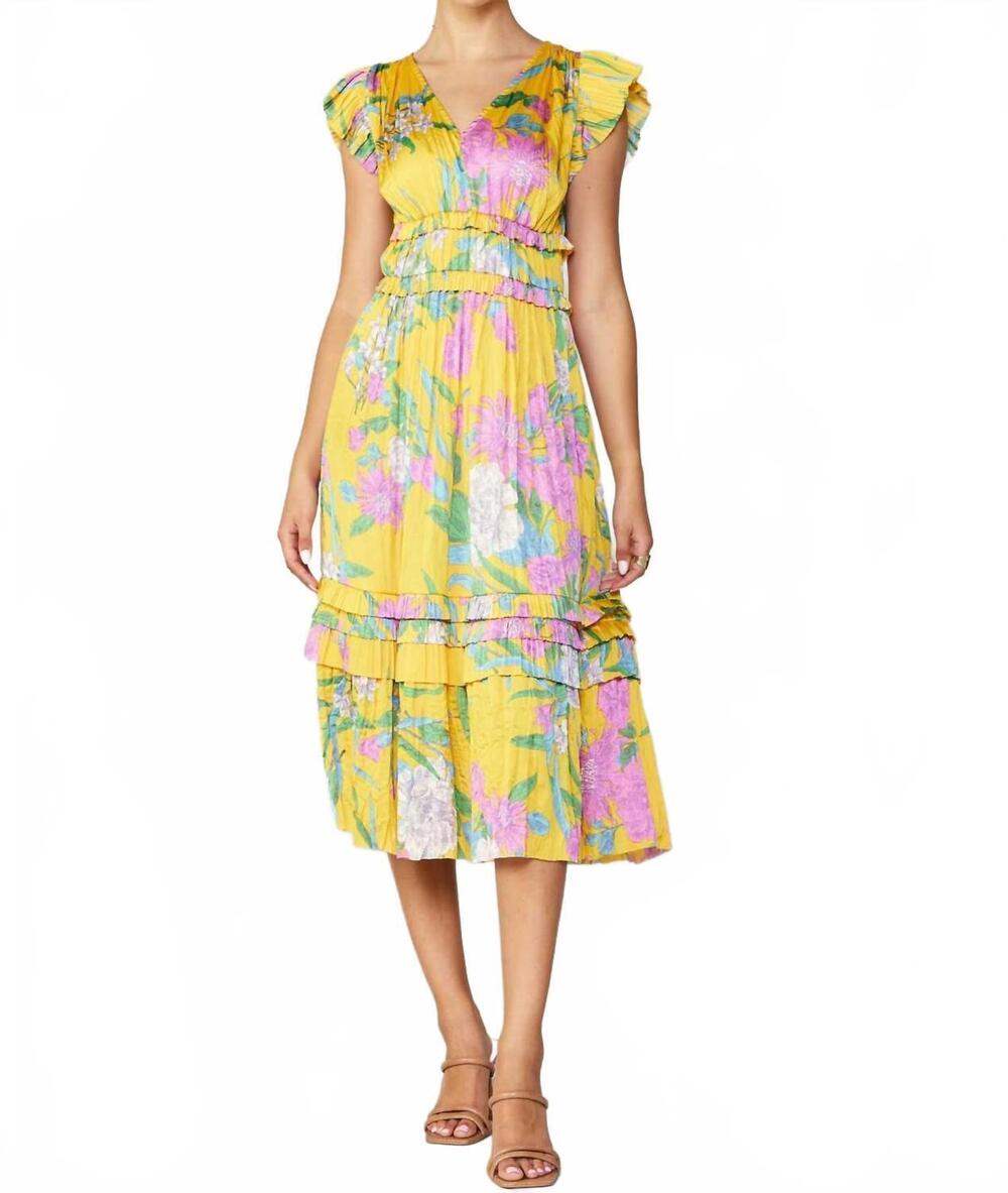NEW CURRENT AIR floral print pleated midi dress in marigold multi